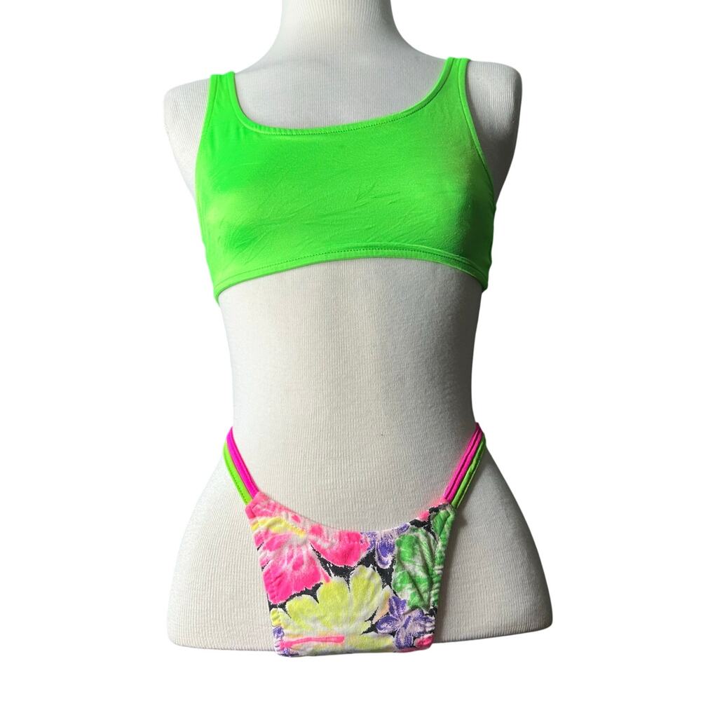 Vintage 80s/90s Bikini Swim Mixed Suit Neon Print 
Womens SZ XS/S